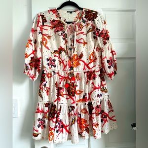 Gianni Bini Eyelet Mini Dress 3/4 Sleeve Sz Small. White red yellow. Never worn.